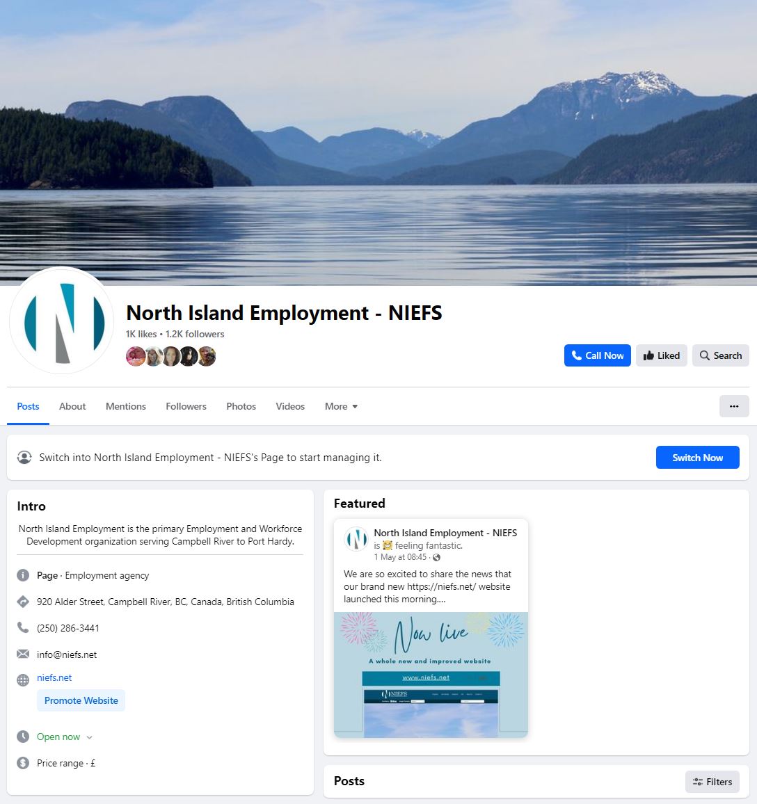 Screen capture of NIEFS Facebook page, https://www.facebook.com/NorthIslandEmployment
