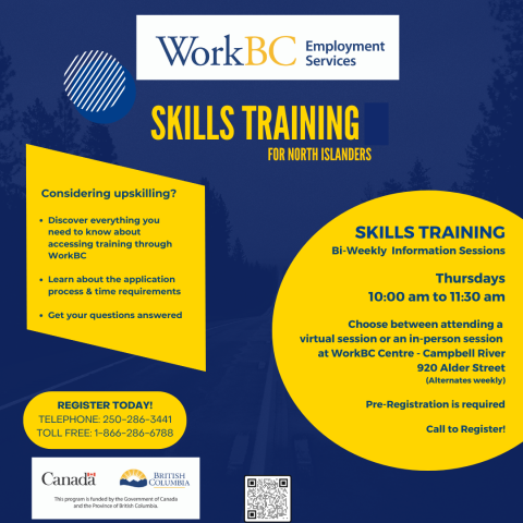 Information Sessions for Skills Training. Call 250-286-3441 or toll free 1-866-286-6788 for details.