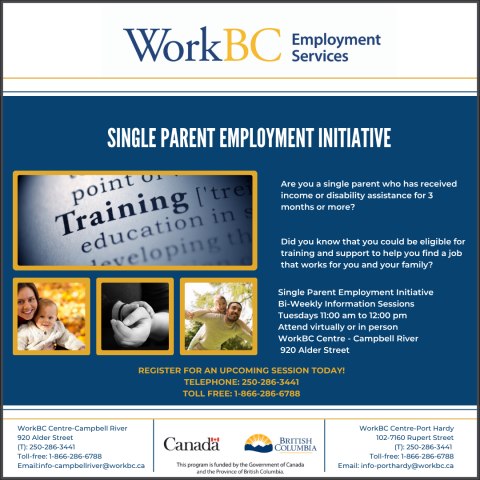 Info Sessions- Single Parents Employment Initiative  call toll free 1-866-286-6788 for info