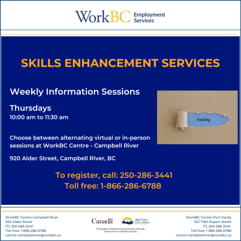 Info Sessions: Skills Enhancement Services - call toll free 1-866-286-6788