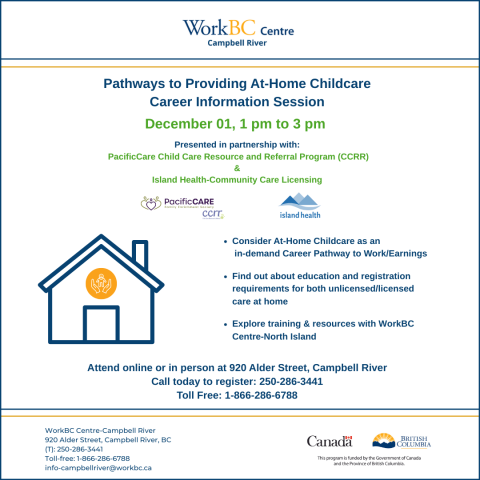 At home daycare career information session. call toll free 10866-286-6788 to register