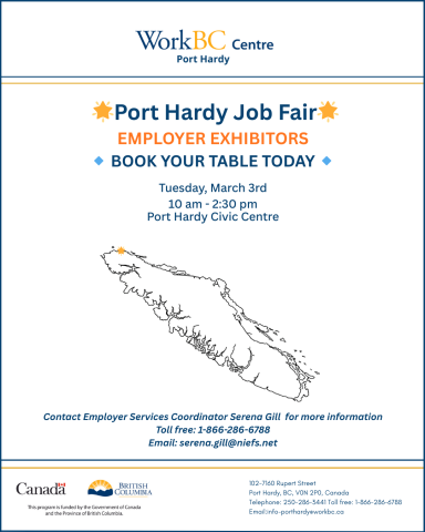 Call out to Port Hardy area employers to register for the PH job fair on March 03 2026