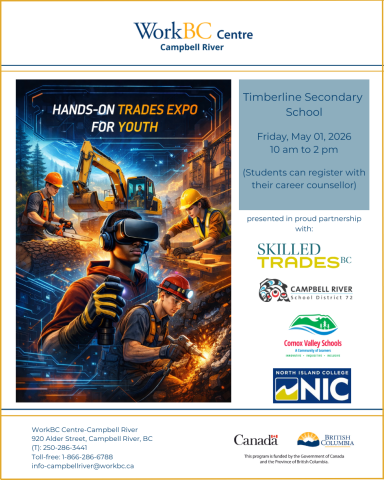 Event poster - Hands on Trades Expo for Youth in Campbell River, Friday May 1 at Timberline