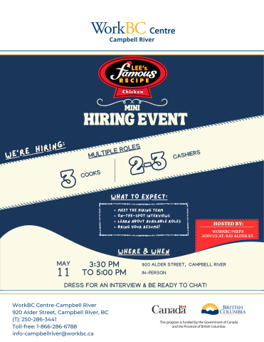Hiring Event - Lee's Famous Recipe Chicken May 11 at 920 Alder St.