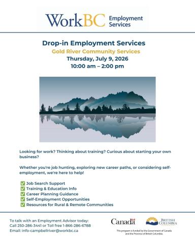 Drop in Employment Services- Gold River, July 9 10 am -2 pm 