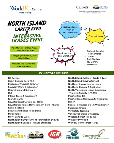 Port McNeill Career Fair and Interactive Trades Event , Friday Sept 25