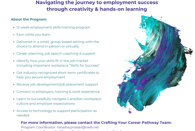 Information Sessions for Crafting Your Career Pathway program. Call 250-286-3441 or toll free 1-866-286-6788 for more information.