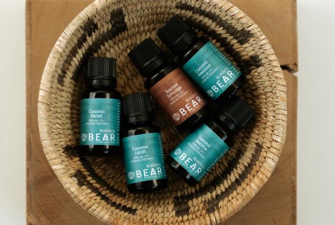 Bear Essential Oils in woven cedar basket