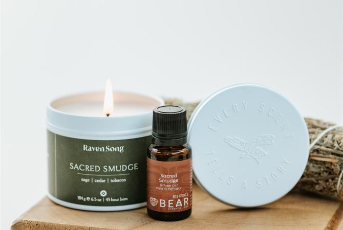 Product shot - Raven Song Candle and Bear Essential Oil