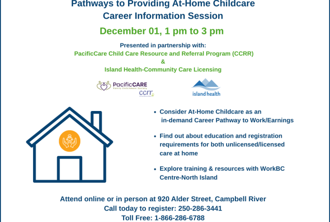 At home daycare career information session. call toll free 10866-286-6788 to register