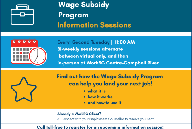 Wage Subsidy Information Sessions - call toll free 1-866-286-6877 to register