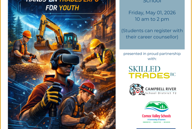 Event poster - Hands on Trades Expo for Youth in Campbell River, Friday May 1 at Timberline