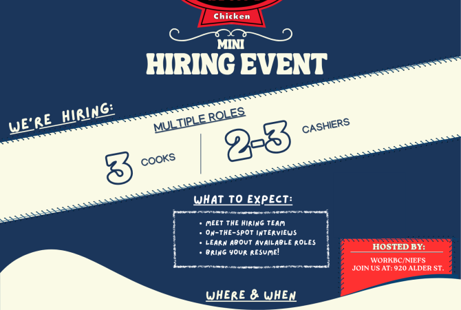 Hiring Event - Lee's Famous Recipe Chicken May 11 at 920 Alder St.
