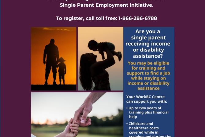 Info Sessions - Single Parents Employment Initiative. Call toll free 1-866-286-6788